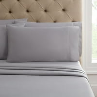 Hotel Style Thread Count Silver Cotton Rich Solid 6-Piece Sheet Set, Full