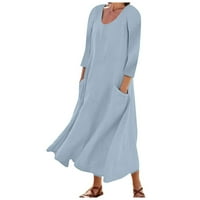 Strungten Ženska Moda Casual jednobojni rukav pamučna posteljina džepna haljina maxi haljina za žene