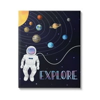 Stupell Industries Istražite svemirsku avanturu Astronaut među planetama Galerija grafičke umjetnosti
