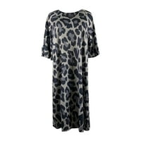 Fesfesfes opružne haljine za žene V izrez Leopard Print tunika haljina Flare Mid Sleeve T Shirt haljina