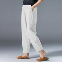 Lanene Pantalone Za Žene Široke Noge Ženske Prozračne Pamučne Platnene Džepne Elastične Pantalone Sa Strukom