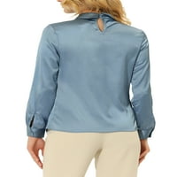 Unique Bargains ženski satenski biserni dekor odbija ovratnik plisirani radni bluza Top