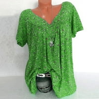 Ženski ljetni vrhovi Cvjetni V-izrez kratki rukav plus bluza veličine zelena 5xl