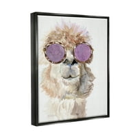 Stupell Industries Fluffy Alpaca Fun purpurne Glam naočare za sunce portret slikarstvo Jet Crni plutajući