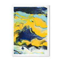 PROIZVODNJAČA Sažetak mramorna kompozicija u plavoj i žutoj moderno uramljenom umjetničkom tisku