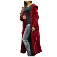 Cardigan za žene Žene Zimska čvrsta čvrstog pletenog kapuljača duge kardigan džemper
