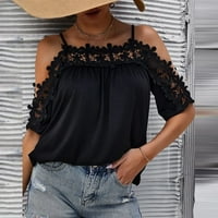 Ljetna bluza Moda ženska Casual jednobojna čipkasta čipkasta pletena kratka rukava ženski Top crni 2XL