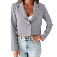 Duge jakne za boju za žene plus veličine Business Attere Lapel Solid Boja Slim Fit kratki kaput s dugim rukavima vrhovi Grey L