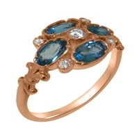 Britanci napravio 14k ružin zlato stvarni originalni dijamant i london Blue Topaz ženski prsten izjave