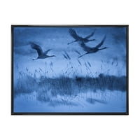 Designart' Cranes In Flight During Blue Evening Light ' Tradicionalni Uramljeni Platneni Zidni Print