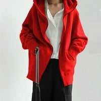 Daznico jakne za žene ženska dukserica labava jednobojna ulična Odjeća džepni Patentni zatvarač vezica duge rukave dukserica s kapuljačom crveni XXXL