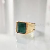 Smaragdni zlatni prsten, mikronski pozlaćeni nakit, srebrni prsten, očev dan, prirodni smaragd, majski