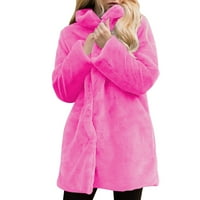 Kaputi Za Žene Čvrsta Jakna Zimski Topli Labavi Ovratnik Plus Veličina Udobna Vanjska Odjeća Hot Pink L