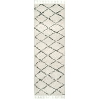 Nuloom Jessie marokanska rešetka tassel shag tepih za trkač, 2 '6 14', van bijele boje