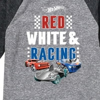 Hot Wheels-crvena, bijela i trkačka - grafička majica za malu djecu i mlade Raglan