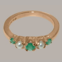 Britanci izrađeni 14k Rose Gold Prirodni smaragdni i kultivirani biserni prsten za biserne žene - Opcije veličine - Veličina 9.5