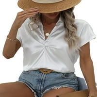 Ženska bluza vrhovi Twist prednji Batwing rukav satenska bluza Bijela XL