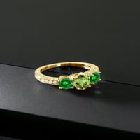Gem Stone King 2. CT Green Peridot Zeleno kreirano smaragd 18K žuti pozlaćeni srebrni moissanitni prsten