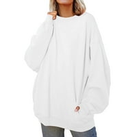 Hueook duksevi za žene Plus Size Dugi rukav okruglog vrata jednobojne modne Casual bluze sa džepnim pulover