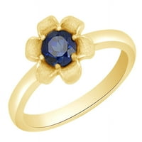 Simulirani plavi safirni cvijet dizajn pasijans zaručnički prsten od 14k žutog zlata
