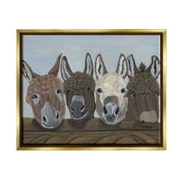 Stupell Happy Donkeys Seoska Kuća Portret Životinje I Insekti Slikarstvo Zlatni Plovak Uokviren Art Print