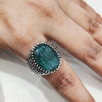 Emerald Corundum MANS prsten, prirodni smarald Corundum, maji za rođenja, srebrni nakit, srebrni prsten, poklon, teški muški prsten, arapski dizajn, prsten od osmanskog stila, Ring, Turska mens ring