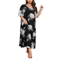 Elegantne cvjetne Print V izrez Sleepshirts rukav crne ženske spavaćice & Sleepshirts