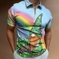 Men Fashion Shirts Menss St Patricks Day 3D Digitalni Print rever Zipper kratki rukav Shirt Top Shirt bluza