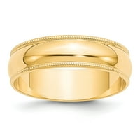 14k žuto zlato Milgrain Plain Classic kupolasti prsten za vjenčanje veličine 9.5