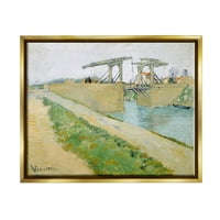 Stupell Industries de Brug Van Langlois Vincent Van Gogh Bridge slikanje Slikanje Metalno zlato plutajući