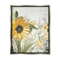 Stupell Industries Meki suncokret cvjetni preko starinske ilustracije biljaka sjaj sivi uokvireni plutajući platneni zid Art, 16x20