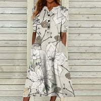 Yubatuo Womens Ljeto Ležerne prilike Bohom tiskanim labavim majicama Haljina s kratkim rukavima V-izrez Midi haljine za žene bijele m
