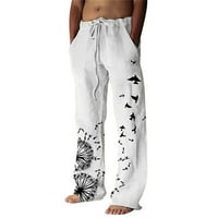 B91xz hlače za muškarce Muška Moda Casual Male štampe pamuk i posteljina štampana posteljina džepne hlače na Pertlanje velike veličine vruće ružičaste, veličine 4XL