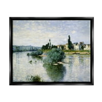 Stupell Industries Countryside Homes Lake Landscape Monet klasična slika Jet Crni uokvireni plutajući
