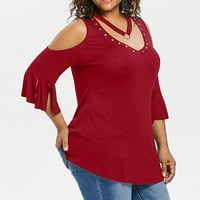 Ženske plus veličina hladnog ramena Tun je ljetna casual srušavaju bluze za bluze s rukavima s V-izrezom