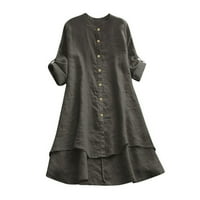 Sayhi bluze za žene pamučne posteljine majice od punog ljeta dugih rukava CREW CATRE casual mashirt sivi
