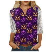 Halloween duksevi za žene ženske jesen Moda žene V vrat rukav košulje Halloween Print čipka Casual bluza