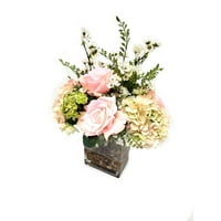 Fau ružičasto cvijeće i sukulenti u staklenoj vazi, ukupna težina proizvoda: lb.,: lb