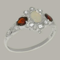 Britanci napravio je 10k bijeli zlatni prsten s prirodnim Opal Garnet Cubic cirkonijskim ženskim rubnim prstenom - Opcije veličine - veličina 11.25