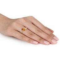 1-karatni T. G. W. ovalno rezani Madeira citrin i dijamantski naglasak okruglog reza 10kt Ovalni Link prsten od žutog zlata
