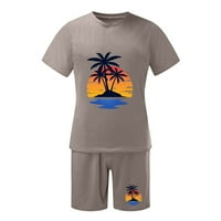 Gaiseeis muške proljeće ljeto Casual Fashion Hawaii tropska plaža štampani okrugli vrat kratki rukav Shorts Set Brown s
