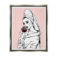 Stupell Pink Vampire Fashionista Piće Vino Ljepota I Moda Slika Siva Plutač Uokvirena Umjetnost Print Wall Art