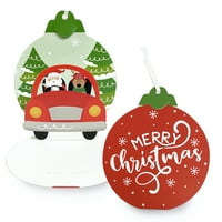 Vrijeme praznika crveno-bijelo Sretan Božić sa djedom i auto sobovima Pop-up držač poklon kartice